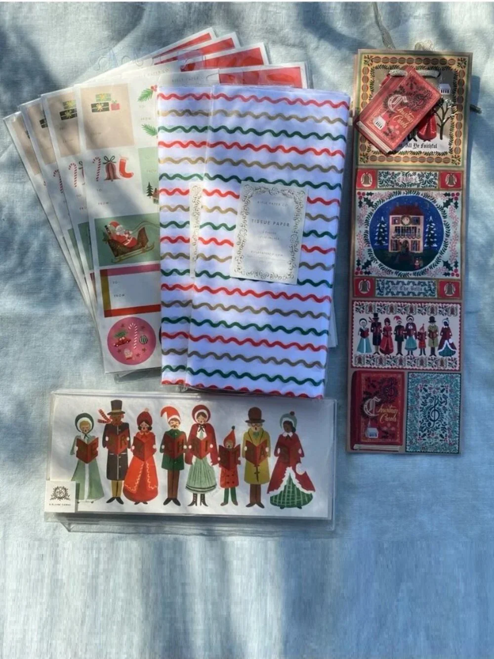 NWT Rifle Paper Company gift stickers Christmas cards tissue paper gift bag lot